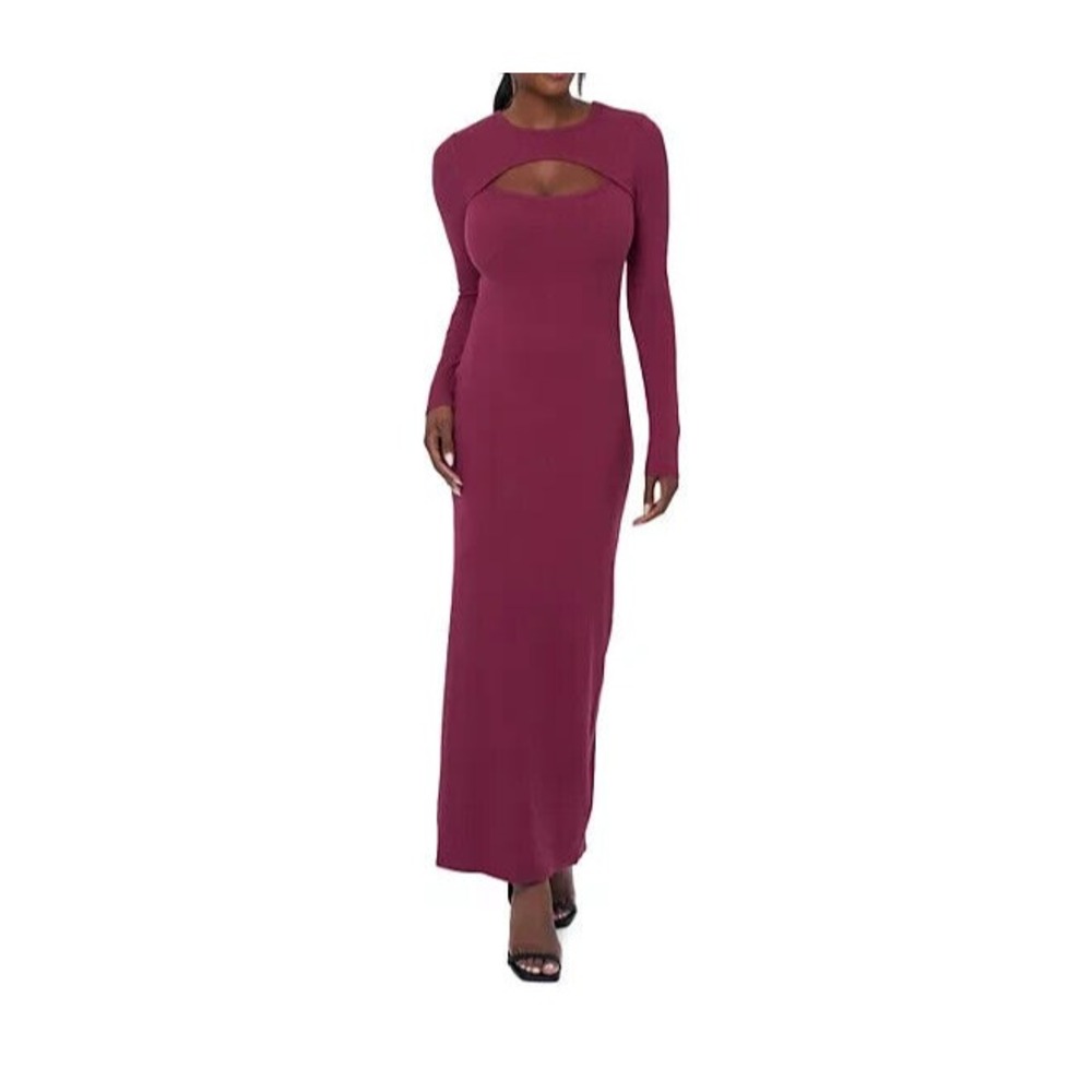 Edited by Remi Bader Womens Cutout Dress Size M Burgundy Long Sleeve Rib Knit
